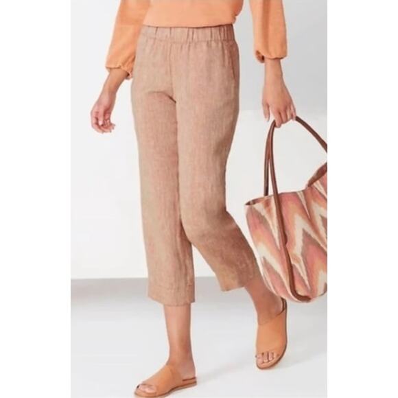 NWT J. Jill Capri Pants Womens 3X Peachy Tan 100% Linen Classic Comfy Minimalist - Picture 1 of 12